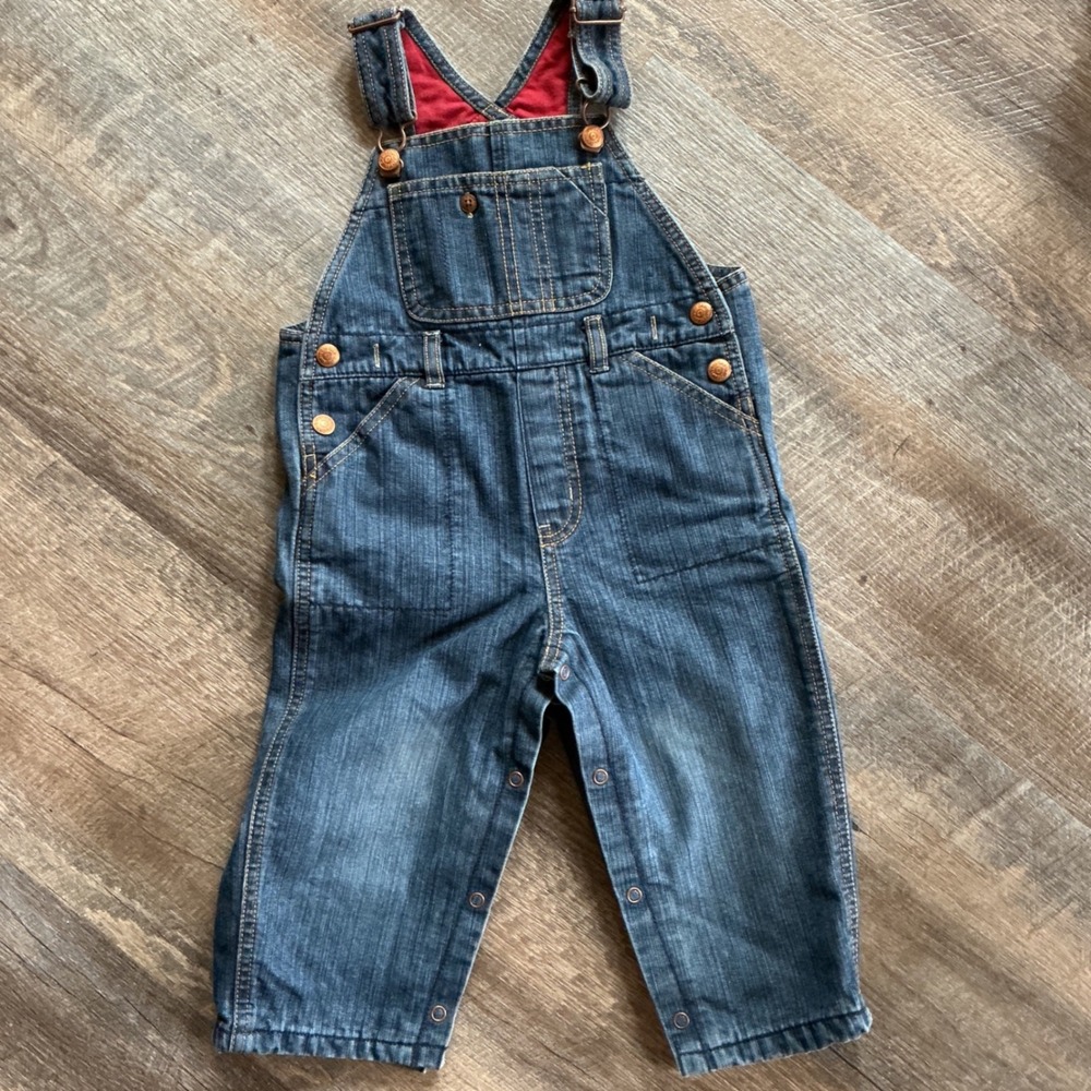 Baby Gap Lined Denim Overalls Dark Wash Red Jersey 18-24 Months Vintage